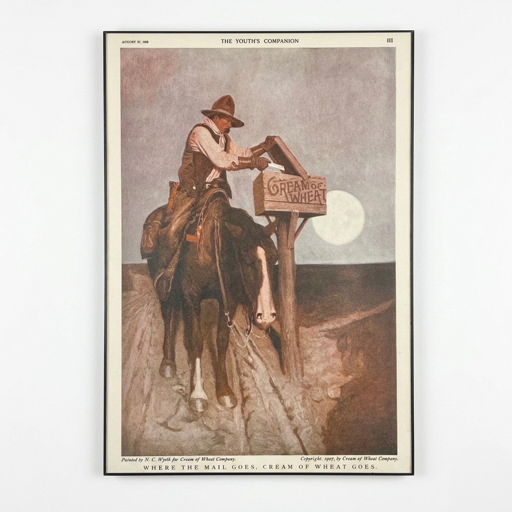 WYETH Cream Of Wheat "Where The Mail Goes"
1908 Youth Companion Ad Dry Mount Art